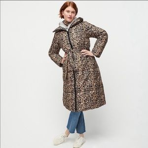 J Crew Belted Puffer Leopard Long Full Length NEW